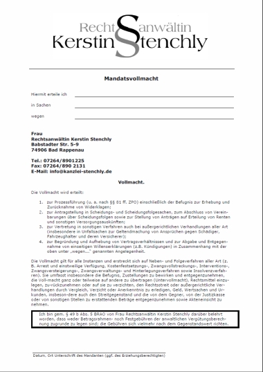 Vorschaubild Formular "Mandatsvollmacht"